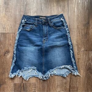 Fashion Nova Blue Frayed Denim Skirt